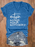 Women's Autism Awareness Printed Casual T-Shirt