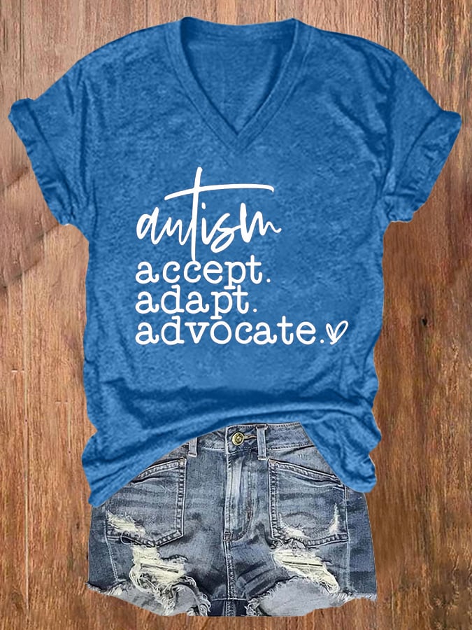 Women's Autism Awareness Printed Casual T-Shirt