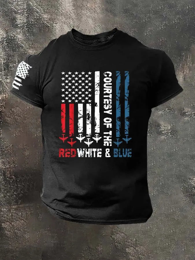 Red White Blue Pattern 100% Cotton T-Shirt