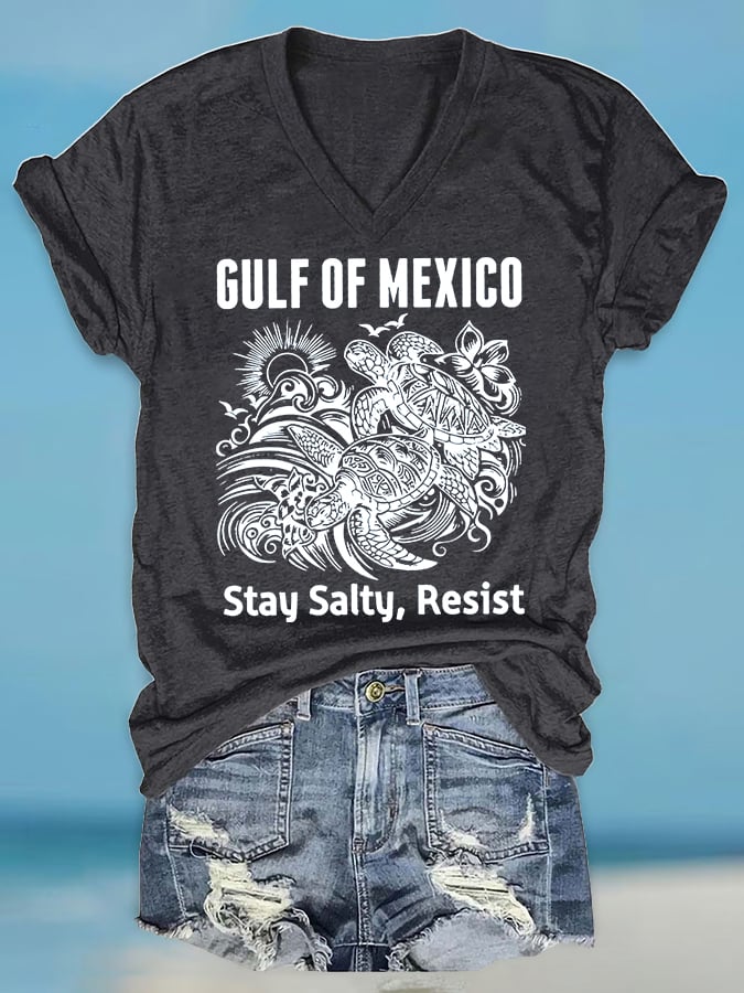Women's Retro Gulf Of Mexico Stay Salty Resist Print T-Shirt