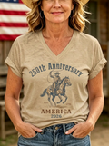 Women's Western Independence Day Cowboy Horse Printed T-shirt