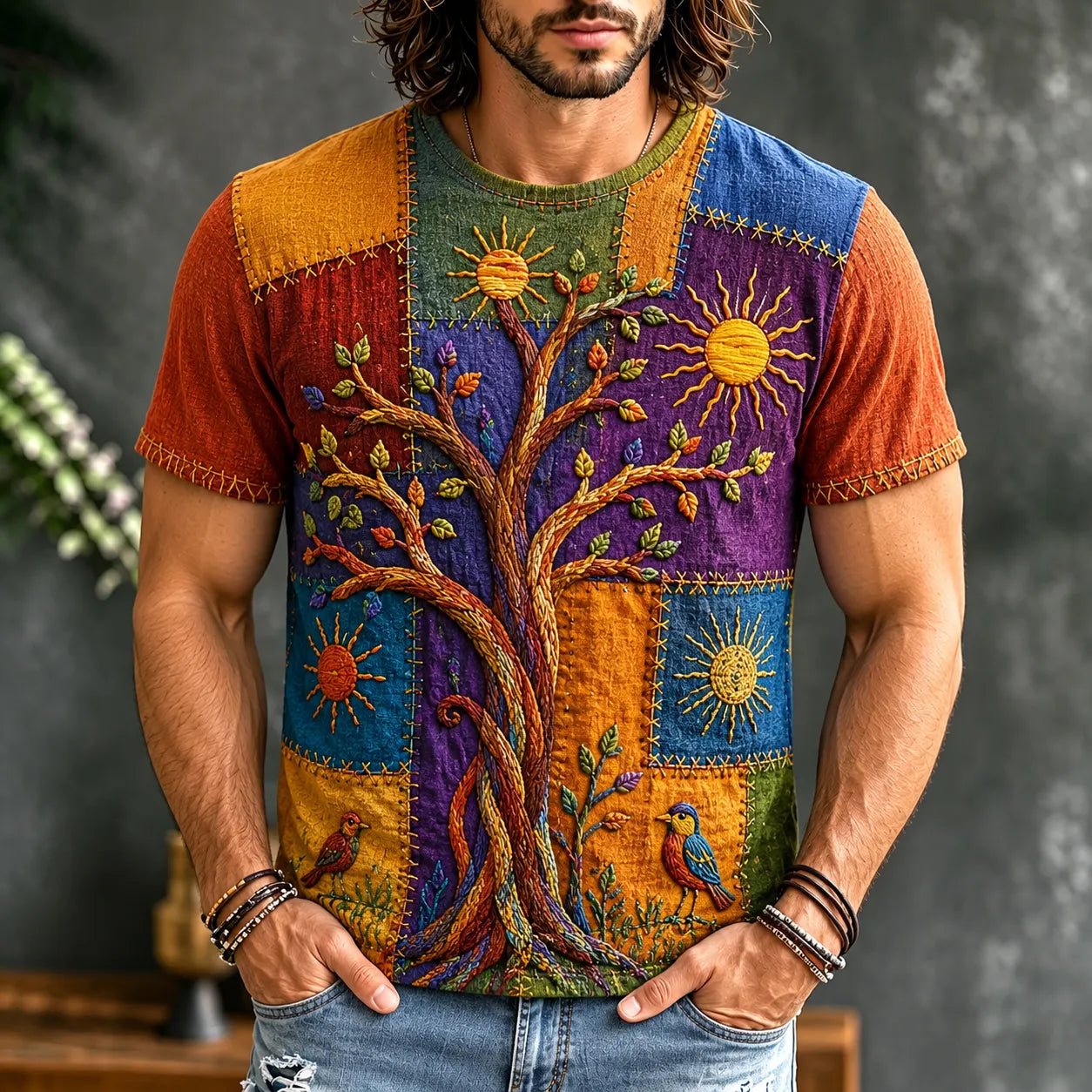 Men's Vintage Hippie Art Short Sleeve Casual T-shirt