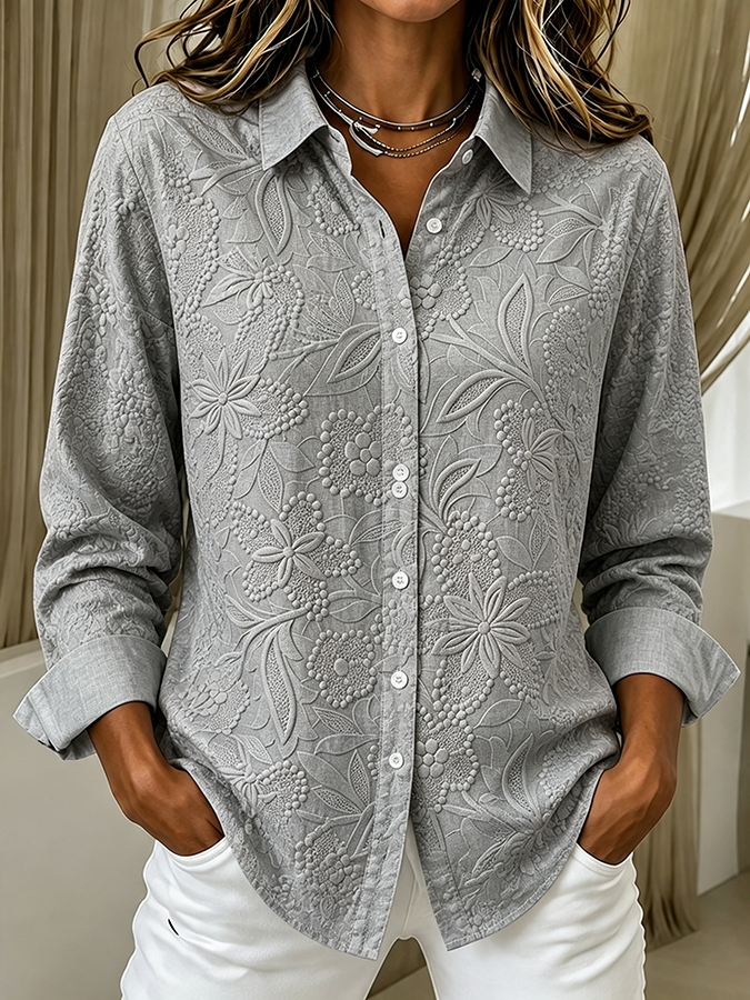 Women'S Pink Plant Flower Long Sleeved Shirt