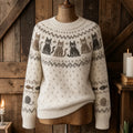 Women's Vintage Cats Yoke Isle Pattern Print Cozy Crew Neck Sweater
