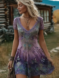 Bohemian Retro Floral And Butterfly Print Women's Dress