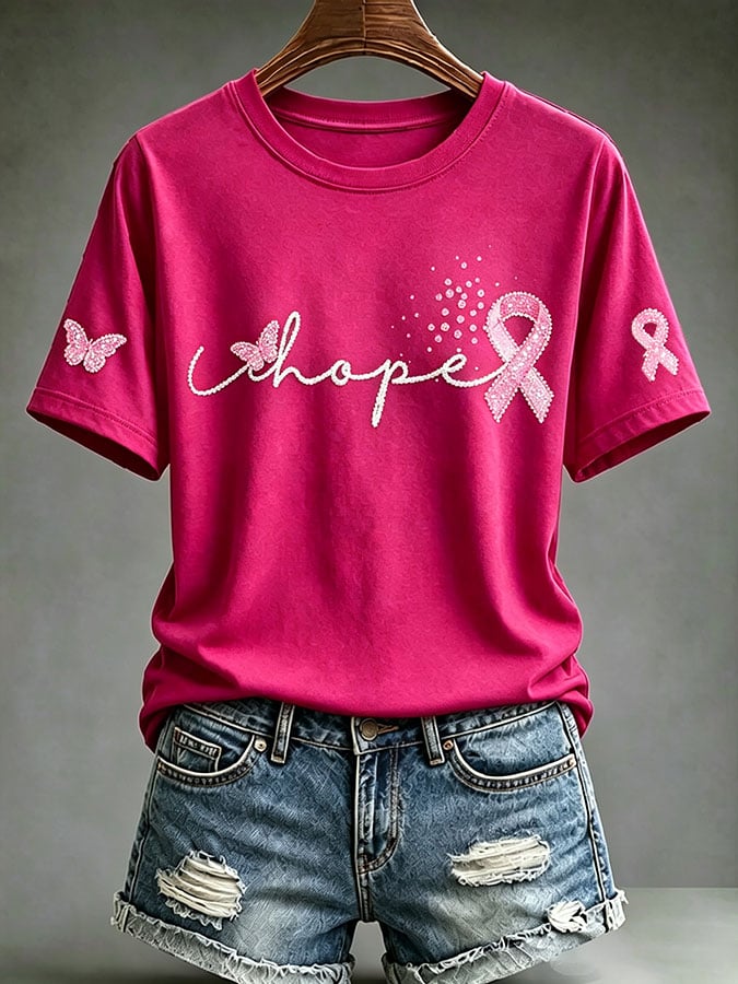 Women's Breast Cancer Awareness Print T-Shirt