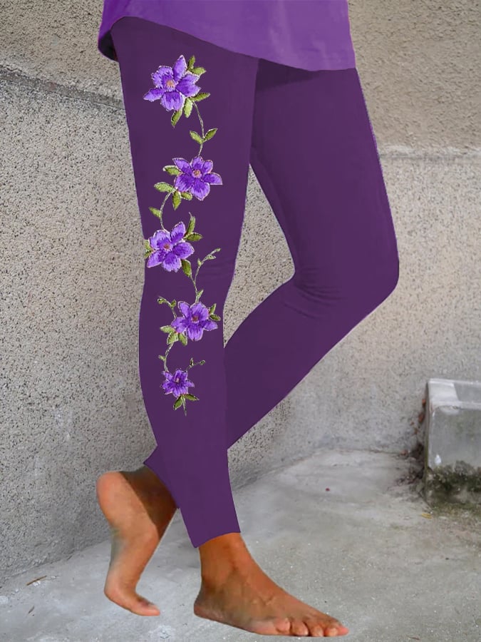 Women's Purple Floral Print Leggings