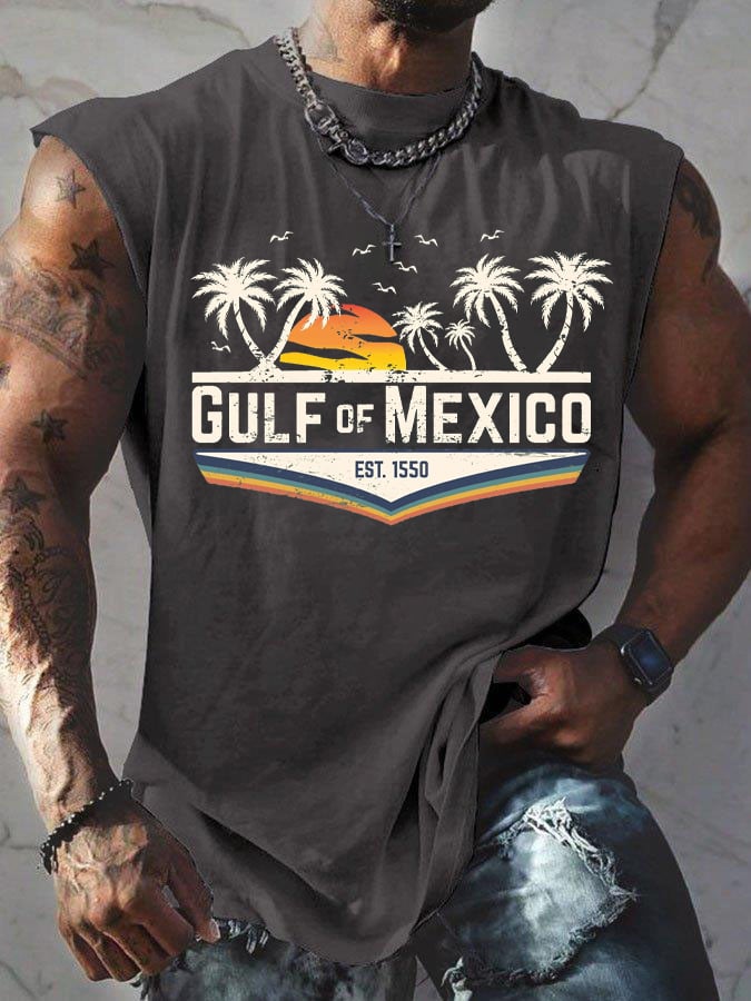 Men's Gulf Of Mexico Print Round Neck Tank Top