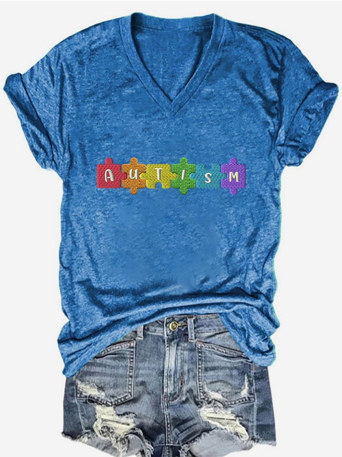 Women's Autism V Neck T-Shirt