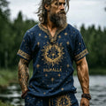 Men's Retro Outdoor Sun And Moon Print Cotton Linen T-shirt