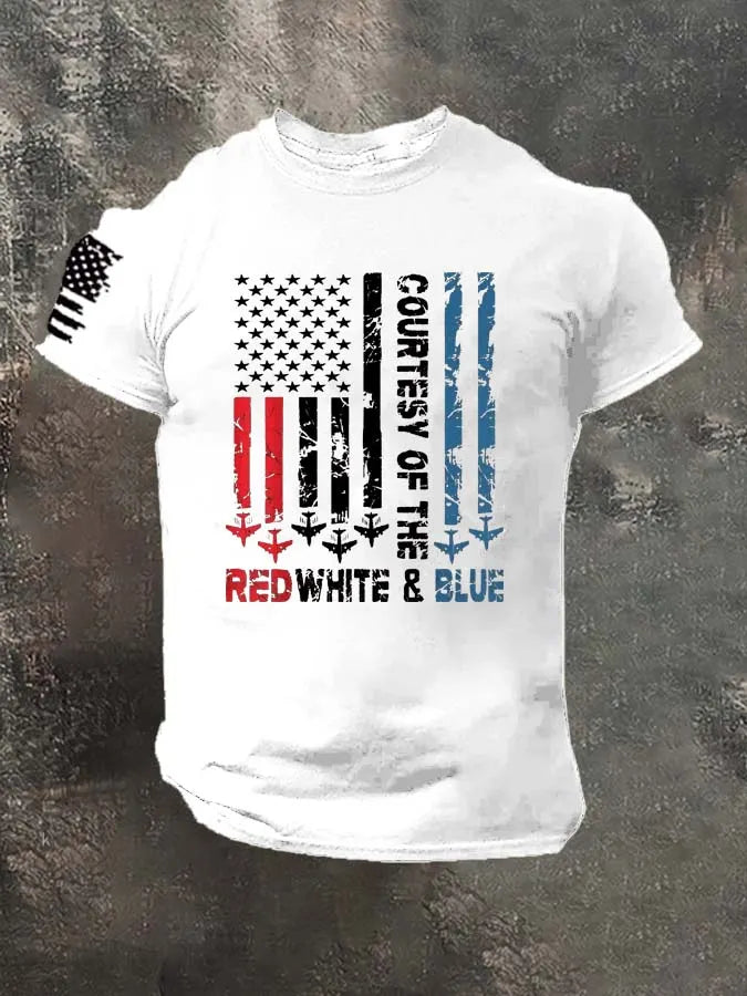Red White Blue Pattern 100% Cotton T-Shirt