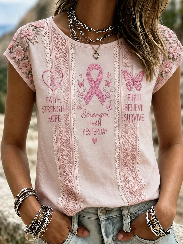 Women's Casual Retro Bohemian Floral Print Top (Breast Cancer Awareness)