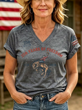 Women's Western 4th of July Cowboy Riding Horse Printed T-shirt