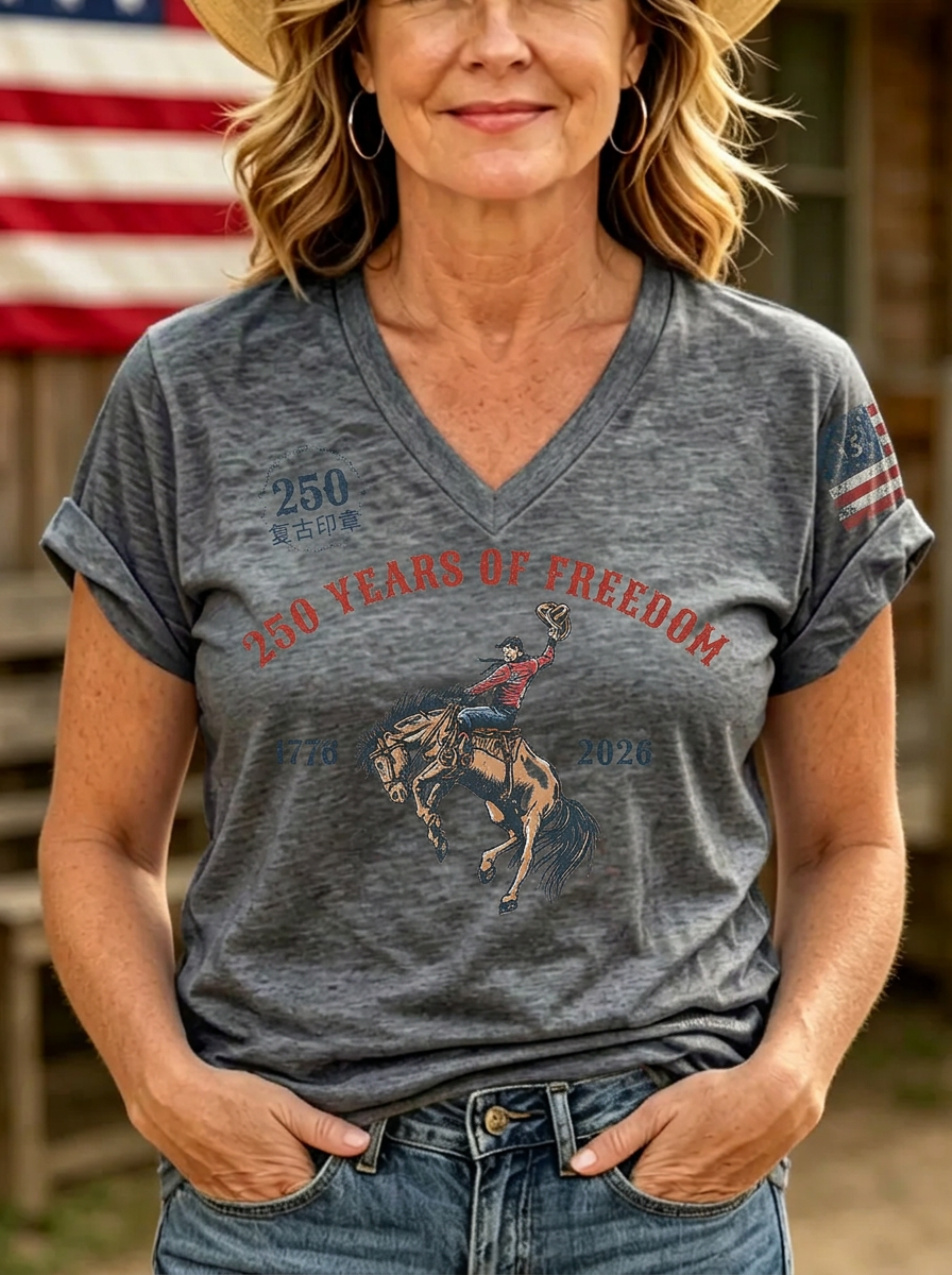 Women's Western 4th of July Cowboy Riding Horse Printed T-shirt