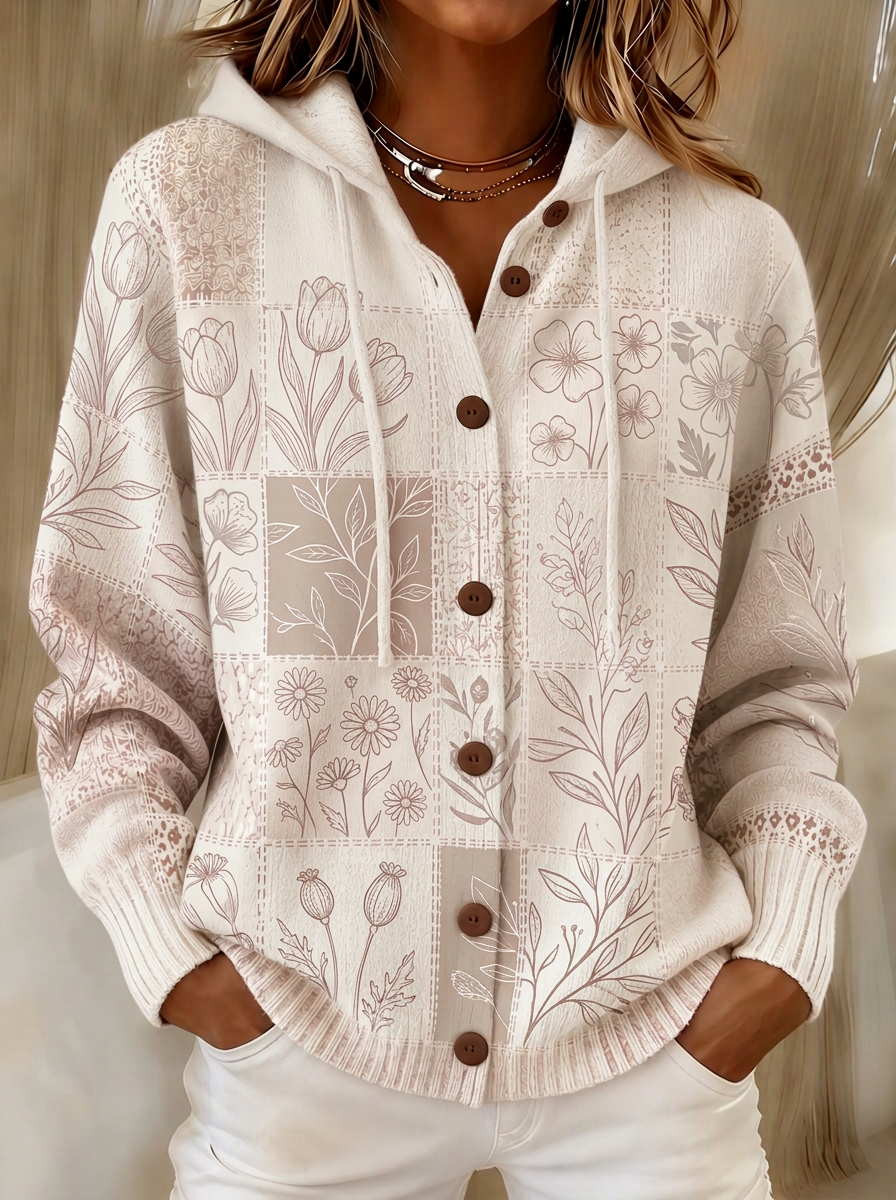 Women's Breast Cancer Awareness Pink Floral Patchwork Printed Cardigan