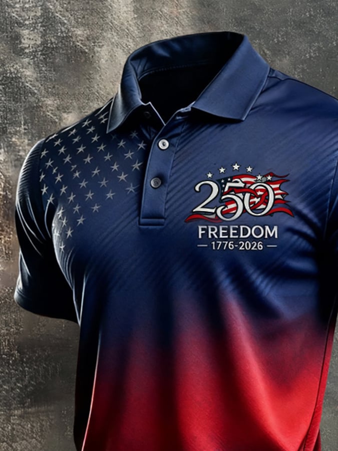 Men's Retro "Patriot" Color-Block Short-Sleeve Polo Shirt