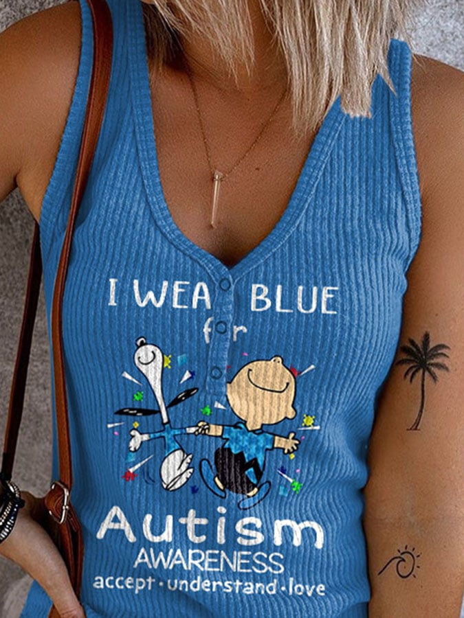 V-neck Autism Awareness I Wear Blue For Autism Print Tank Top
