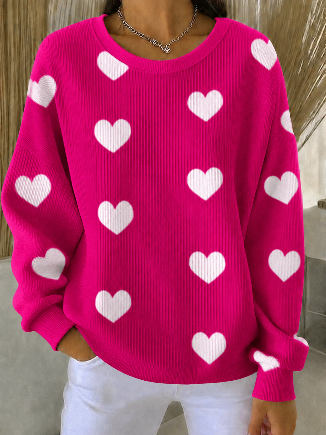 Women'S Breast Cancer Promotional Print Casual Waffle Sweatshirt