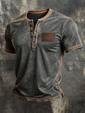 Men's Vintage Independence Day Patriot Henley T-Shirt