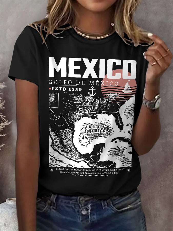 Women's Gulf Of Mexico Print Round Neck T-Shirt