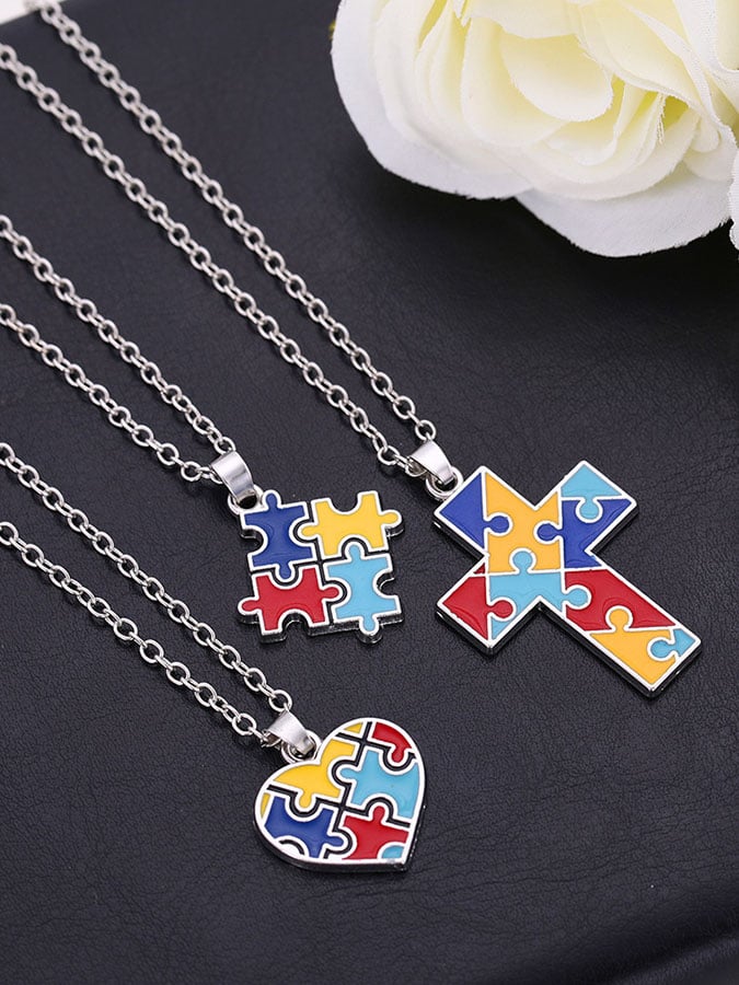 Contrast Color Irregular Puzzle Autism Necklace