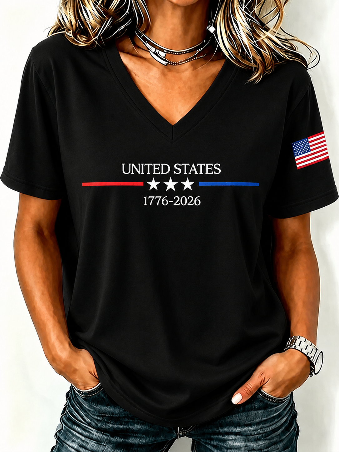 Women'S Retro Independence Day Printed Casual Short Sleeved T-Shirt