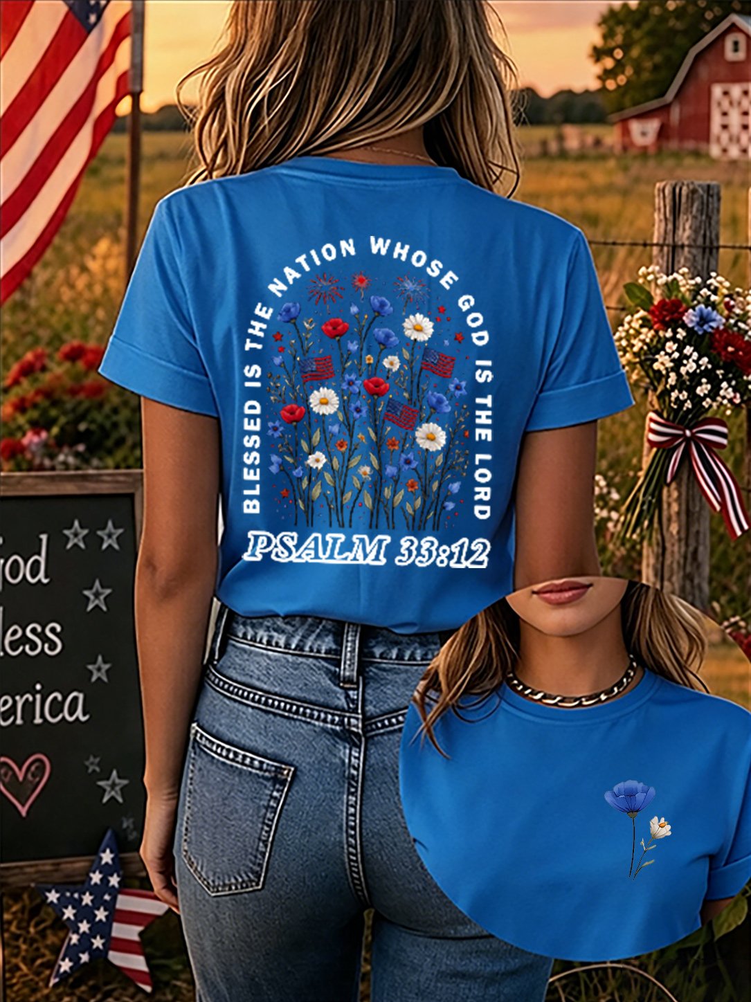 Blessed Is The Nation Of All Who Trust In God! Women'S 250th Anniversary American Faith Print Short-Sleeve T-Shirt
