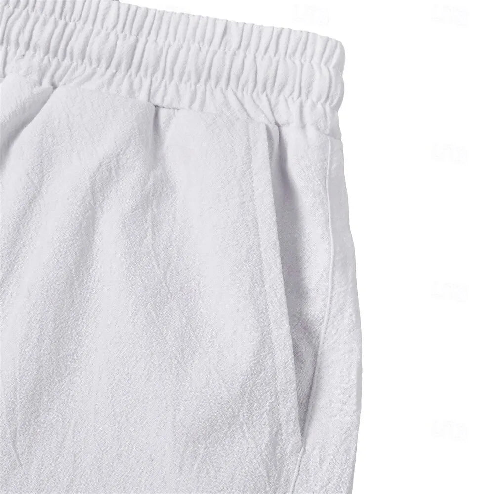 Men's Casual Linen-Blend Button-Detail Joggers