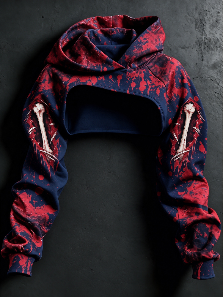 Women's Halloween Blood Stain And Skeleton Print Hoodie Two-piece Set