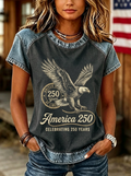 Women's Patriotic Western America 250 Eagle Printed T-shirt