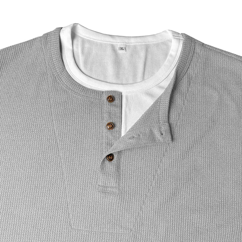 Men's Faux-Layer Waffle-Knit Henley Shirt