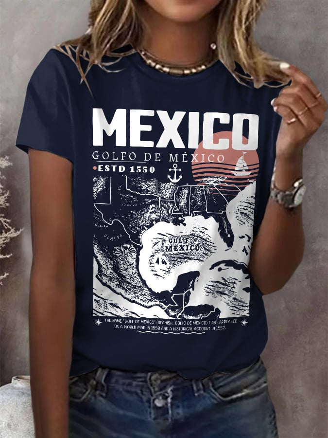 Women's Gulf Of Mexico Print Round Neck T-Shirt