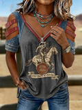 Women's Western Independence Day Cowboy Horse 1776 Printed T-shirt-2