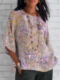 Women's Round Neck Purple Floral Print Round Neck Loose Shirt