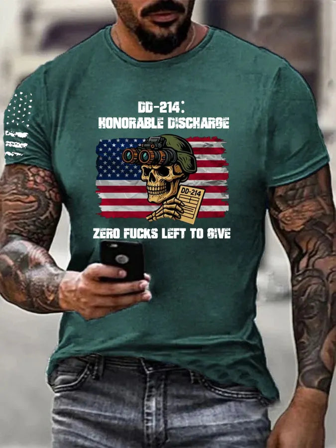 DD214 Zero Fucks Left To Give Pattern 100% Cotton T-Shirt