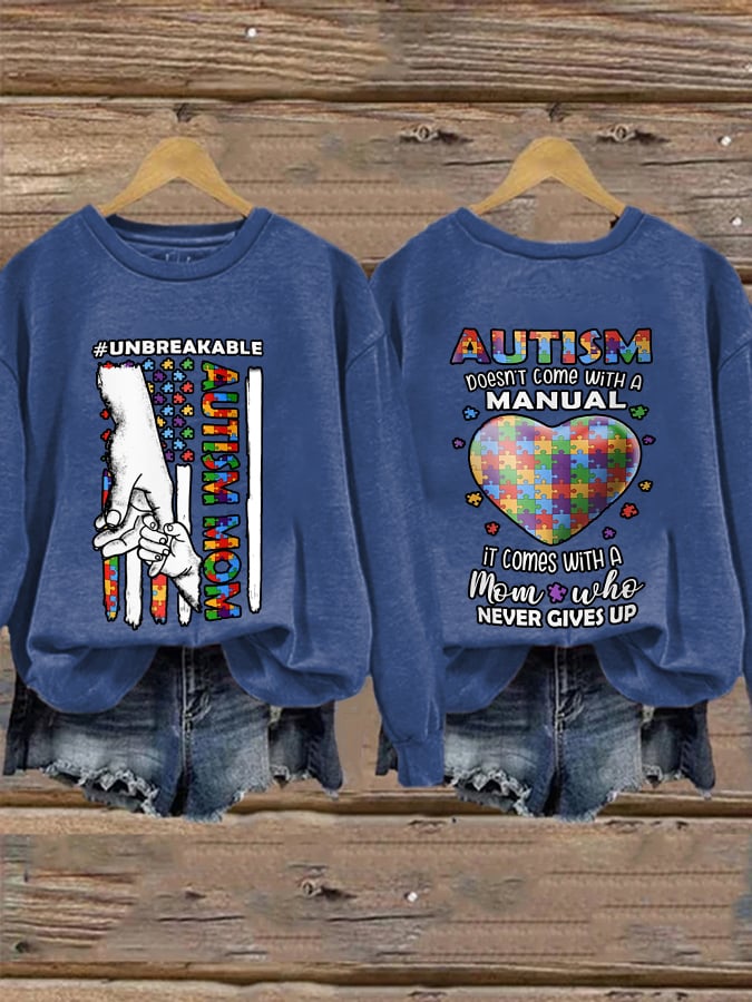 Retro Autism Doesn't Come With A Manual It Comes With A Mom Who Never Gives Up Print Sweatshirt