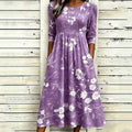 Women's Retro Floral Art Print Cotton Linen Casual Dress