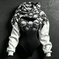 Women's Retro Halloween Color Block Skull Print Sweatshirt Two-piece Set