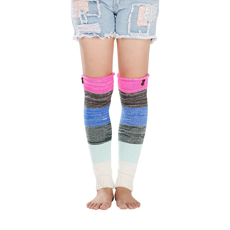 Soft Warm Retro Rainbow Contrasting Knee Protectors Socks