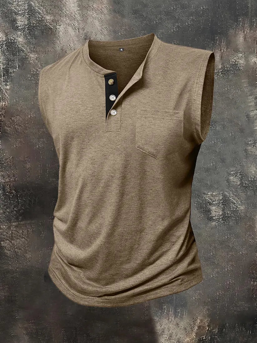 Men's Solid-Color Henley Vest