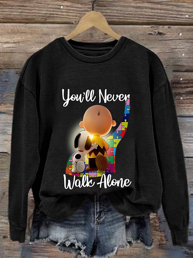 Retro Autism Awareness You'll Never Walk Alone Print Sweatshirt