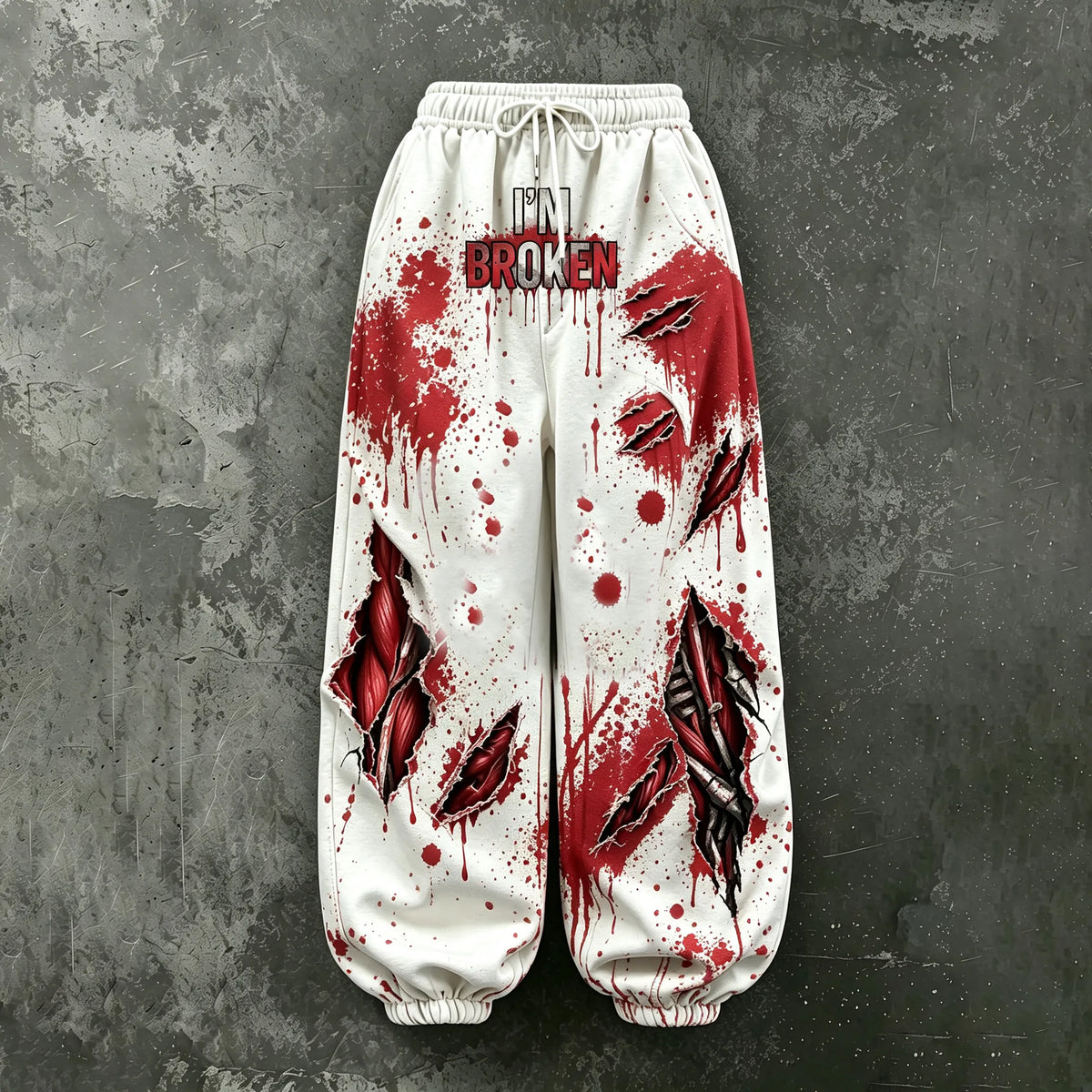 Women's Bloodstained Series Muscle "i'm Broken" Printed Pants