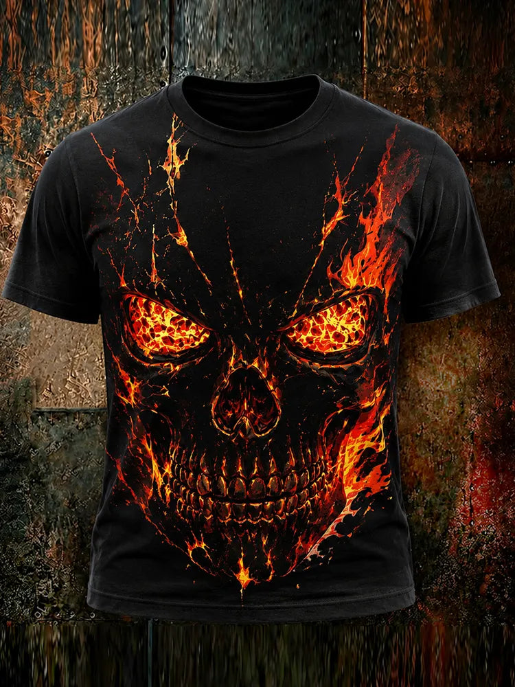 Men's Halloween Skull And Flame Art Casual Short Sleeve T-shirt