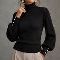 Elegant Solid Color Turtleneck Beaded Sweater