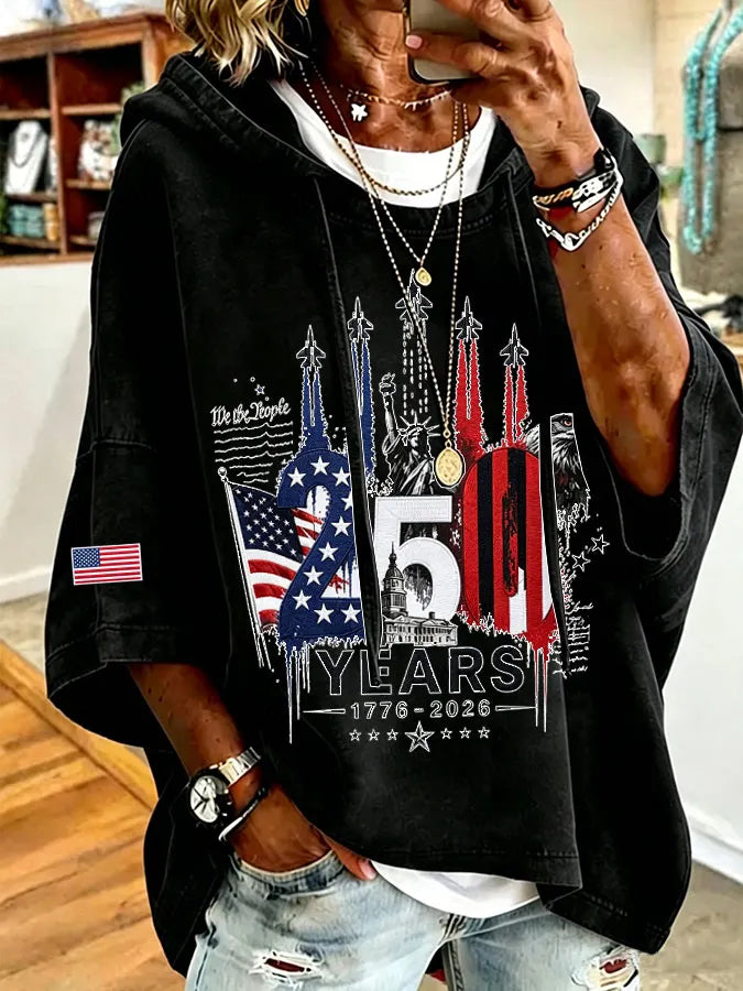 Women'S American Flag Printed Super Large Hoodie