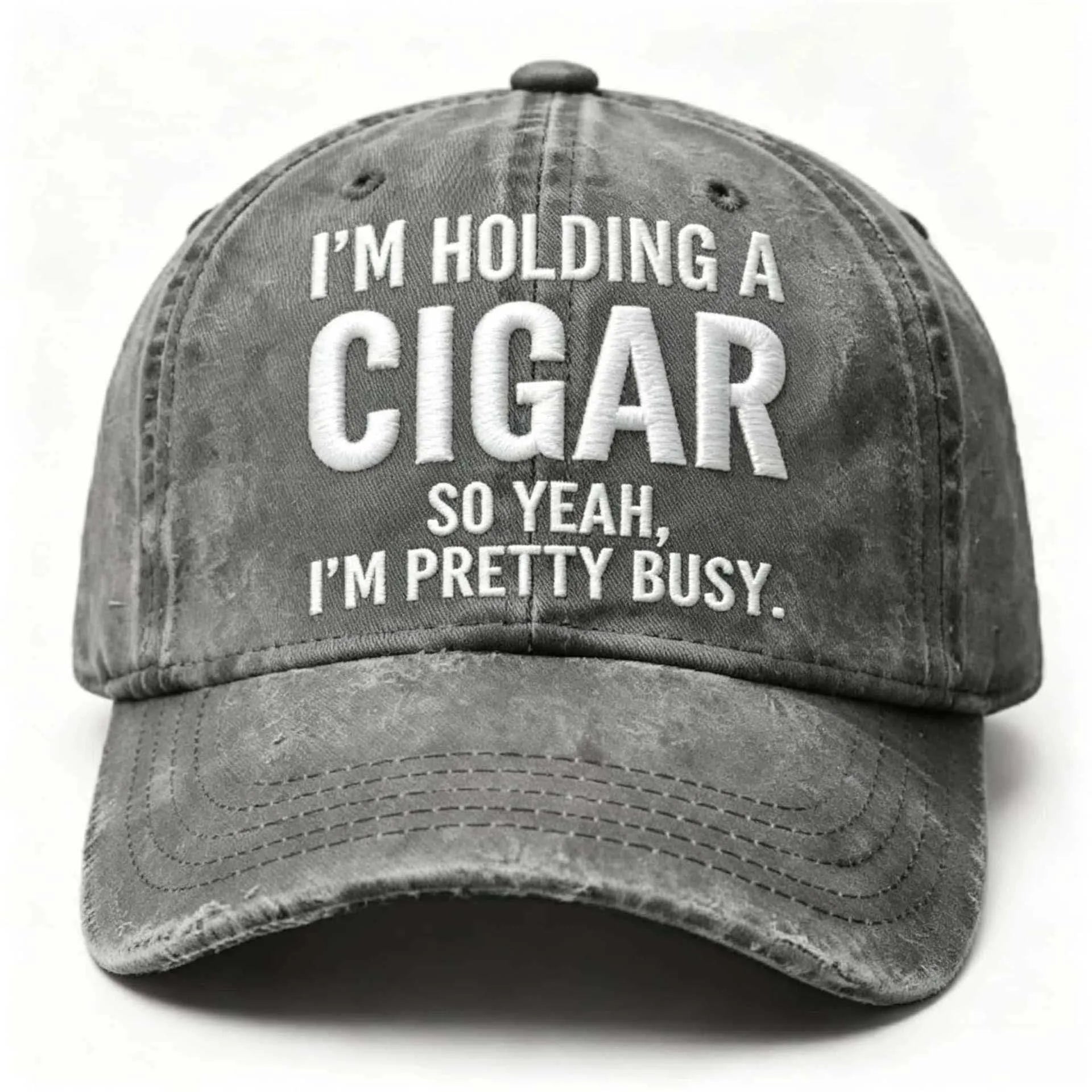 Embroidered Cigar Distressed Finish Baseball Cap