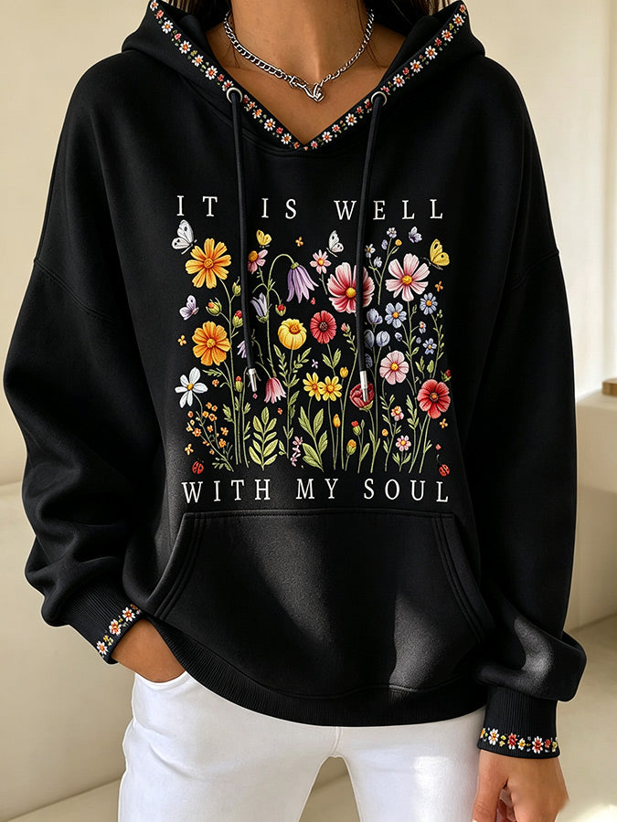 Women'S Casual Floral Faith Hoodie