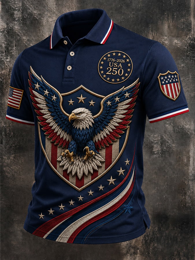 Men's Casual USA 250th Anniversary Print Polo Shirt