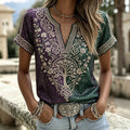 Women's Viking Tree Of Life & Celtic Knot Color Block Sequin Casual V-neck Short Sleeve Top