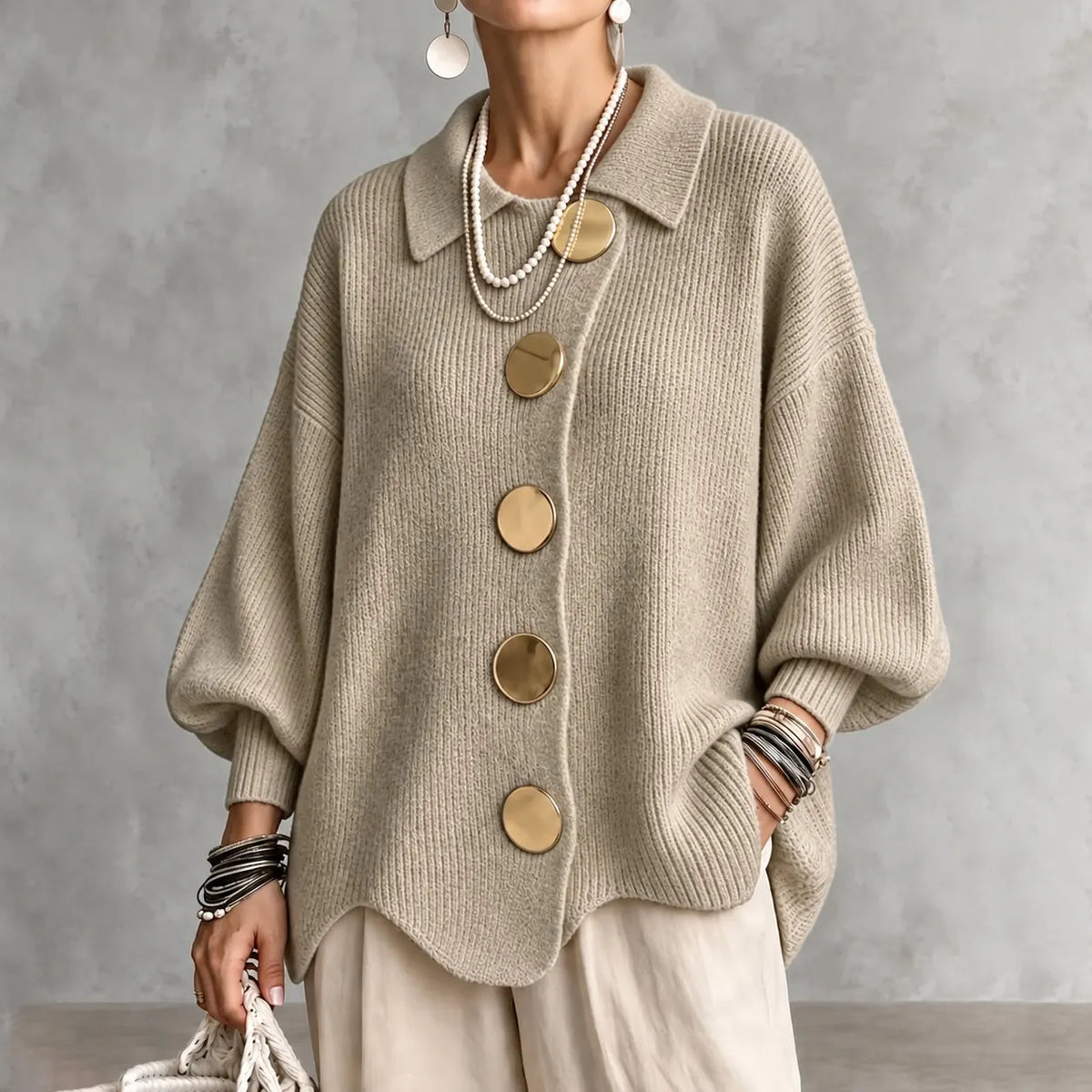 Elegant Collared Button-up Knit Cardigan